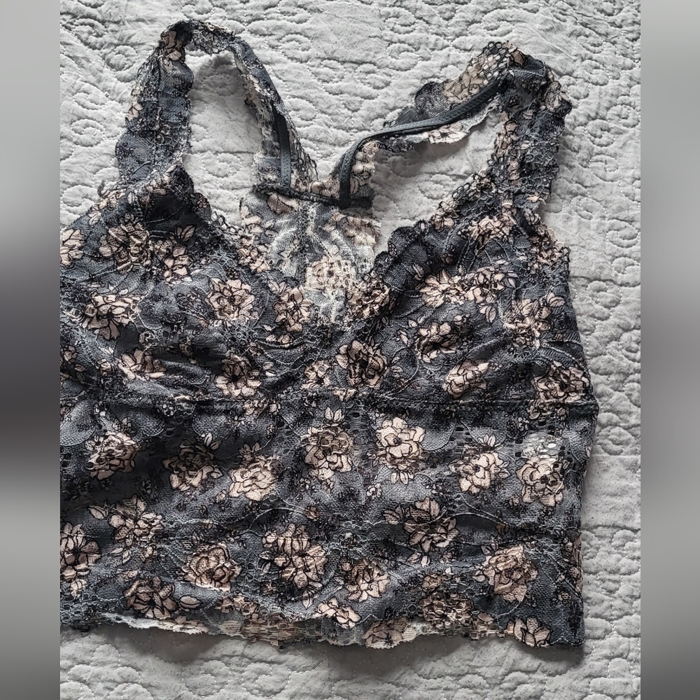 Sophie B. Gray and Cream Lace Detail Top